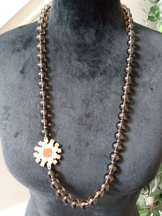 Unbranded Jewelry - Long Brown Beaded Necklace Floral Medallion Pendant Boho Vintage Statement